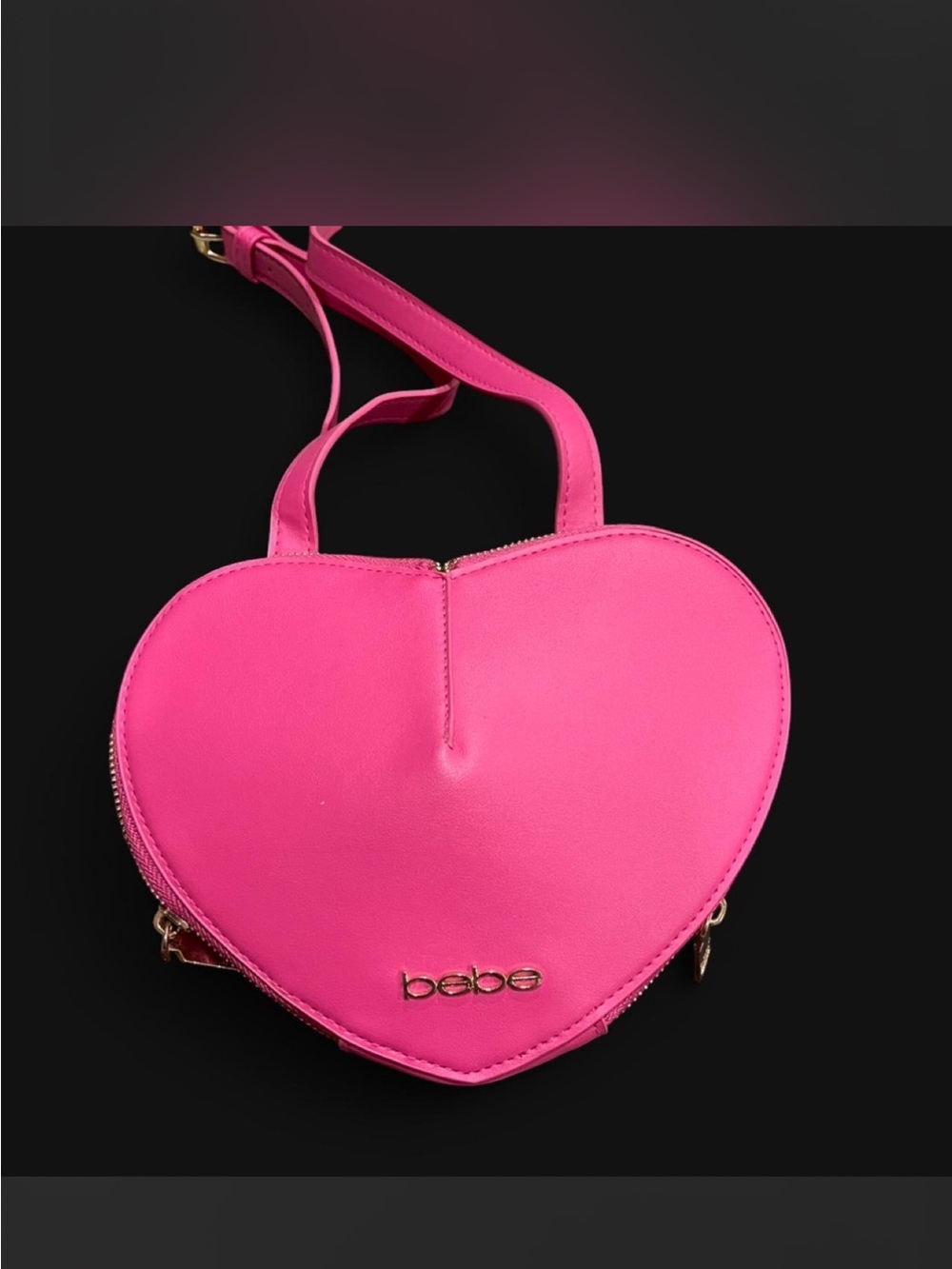 bebe Heart-Shaped Crossbody Bag in Bright Pink